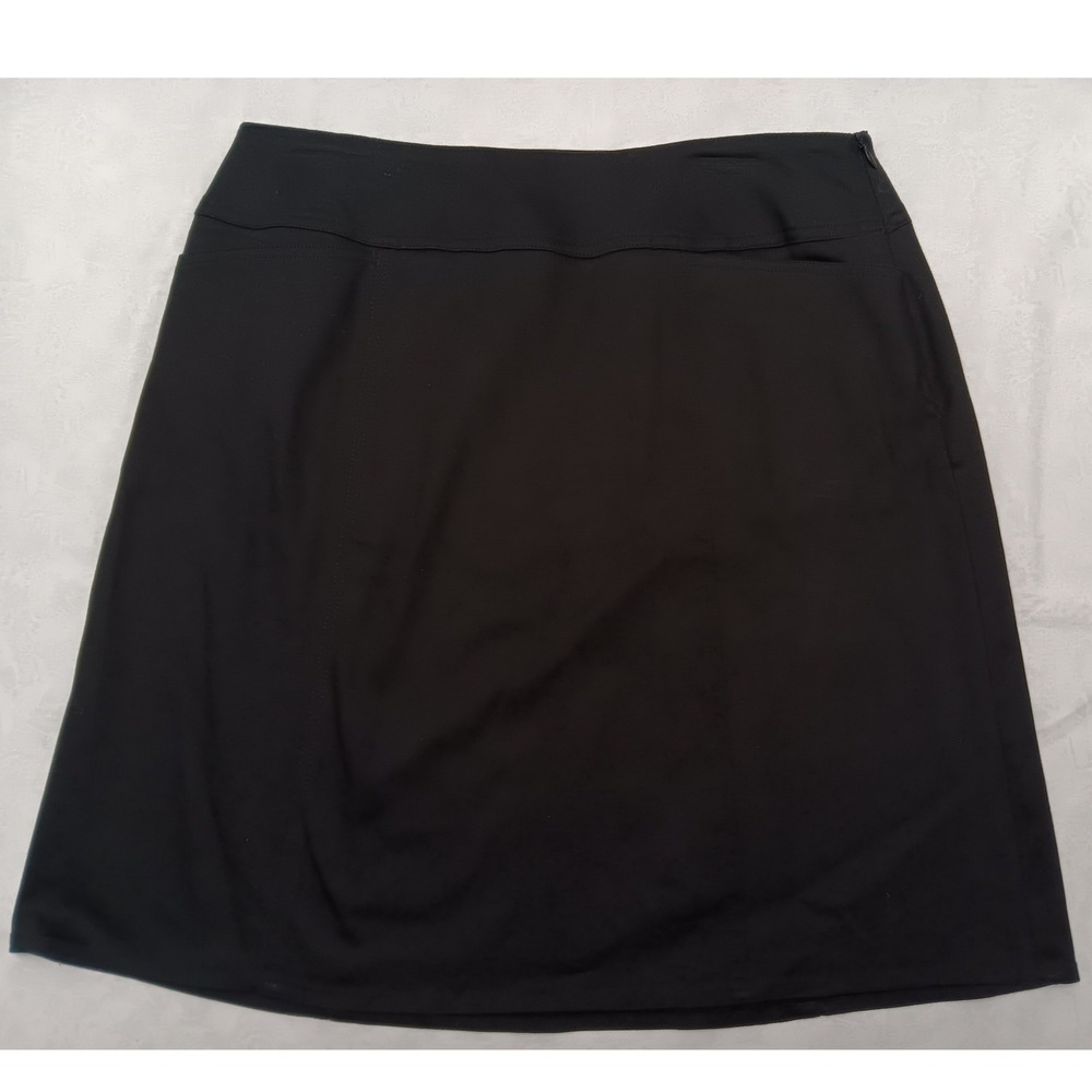 Chaus Womens Size 14 Jet Black Cotton Blend A-Line Skirt with Pockets Side Zip